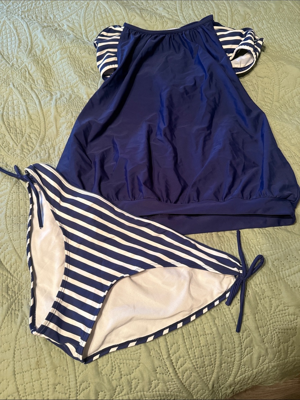 SHEIN Navy Blue & White Striped Girls Two-Piece Swim Set